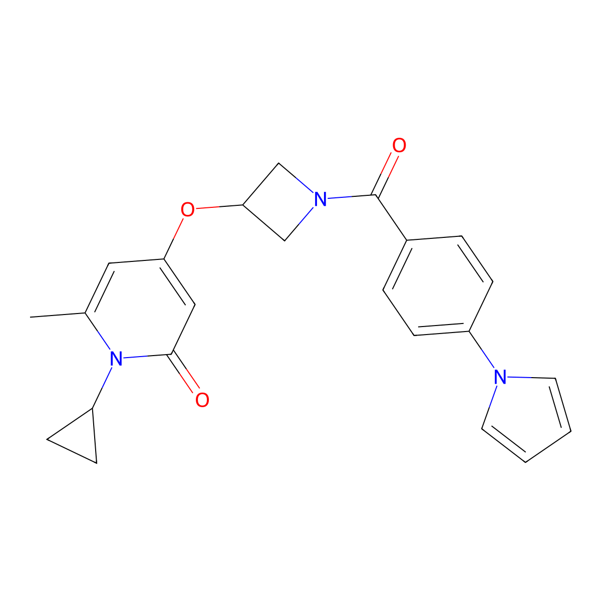 4-((1-(4-(1H-pyrrol-1-yl)benzoyl)azetidin-3-yl)oxy)-1-cyclopropyl-6-methylpyridin-2(1H)-one molecular structure, CAS 2034387-58-9