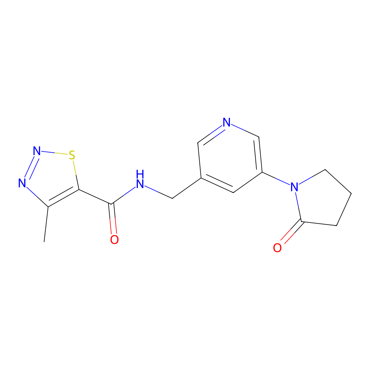 4-methyl-N-{[5-(2-oxopyrrolidin-1-yl)pyridin-3-yl]methyl}-1,2,3-thiadiazole-5-carboxamide molecular structure, CAS 2034387-59-0