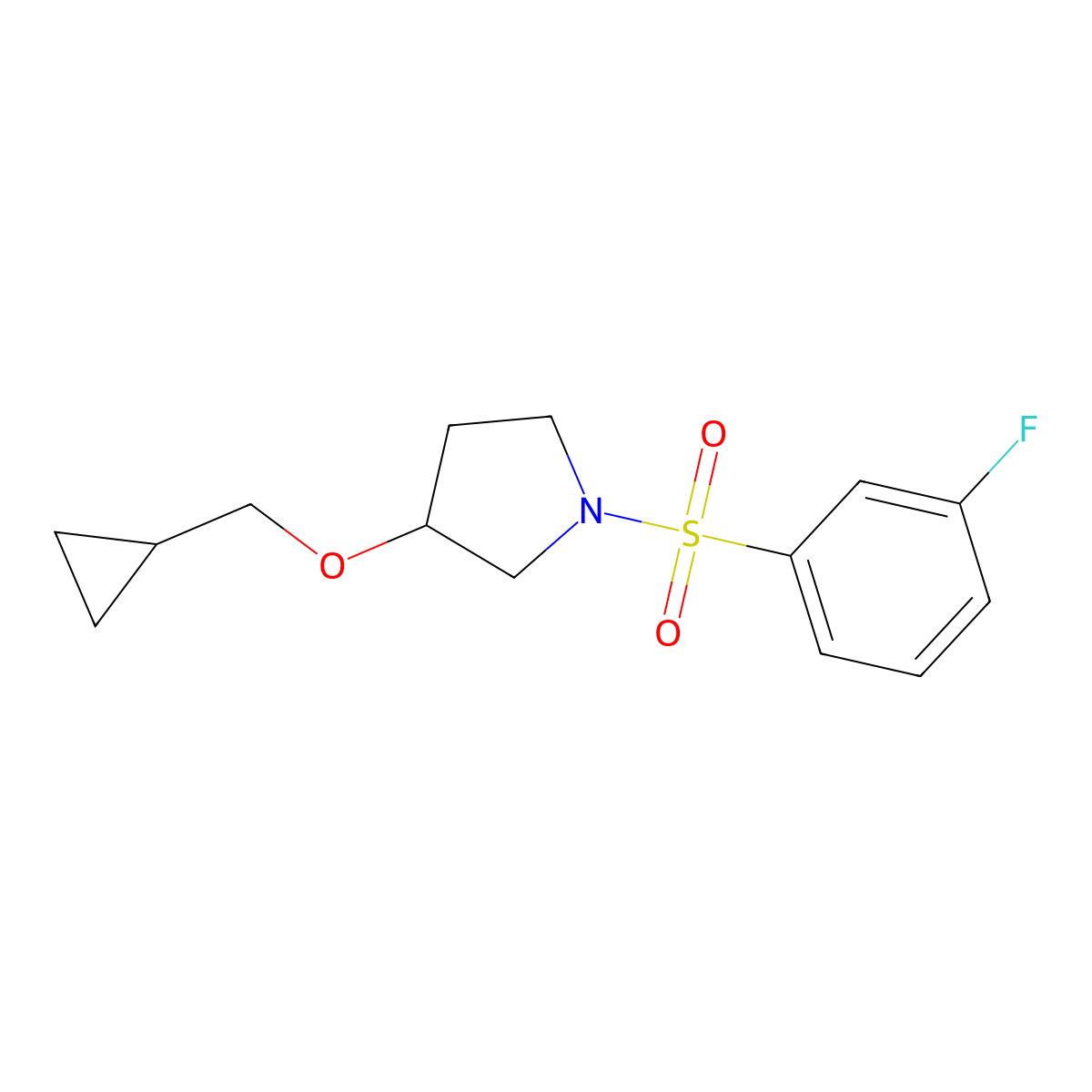 3-(Cyclopropylmethoxy)-1-((3-fluorophenyl)sulfonyl)pyrrolidine molecular structure, CAS 2034387-61-4