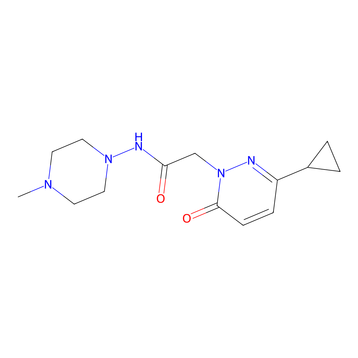2-(3-cyclopropyl-6-oxopyridazin-1(6H)-yl)-N-(4-methylpiperazin-1-yl)acetamide molecular structure, CAS 2034387-62-5