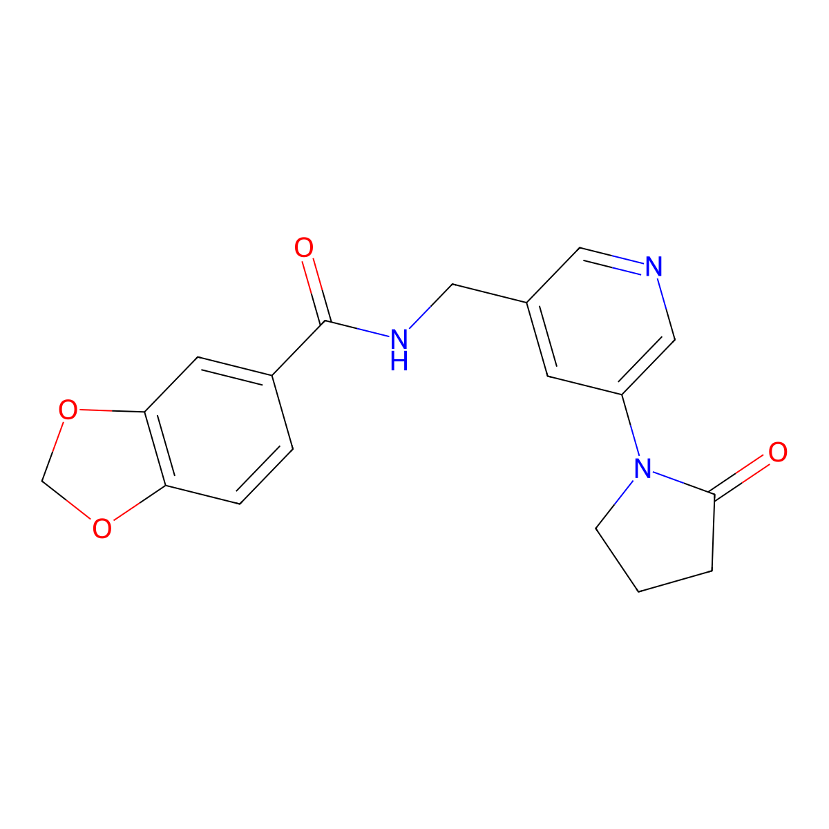 N-((5-(2-oxopyrrolidin-1-yl)pyridin-3-yl)methyl)benzo[d][1,3]dioxole-5-carboxamide molecular structure, CAS 2034387-63-6