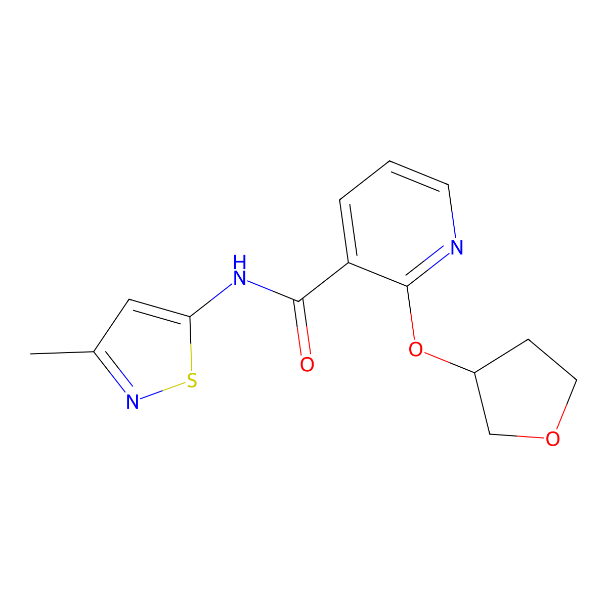 N-(3-methylisothiazol-5-yl)-2-((tetrahydrofuran-3-yl)oxy)nicotinamide molecular structure, CAS 2034387-68-1