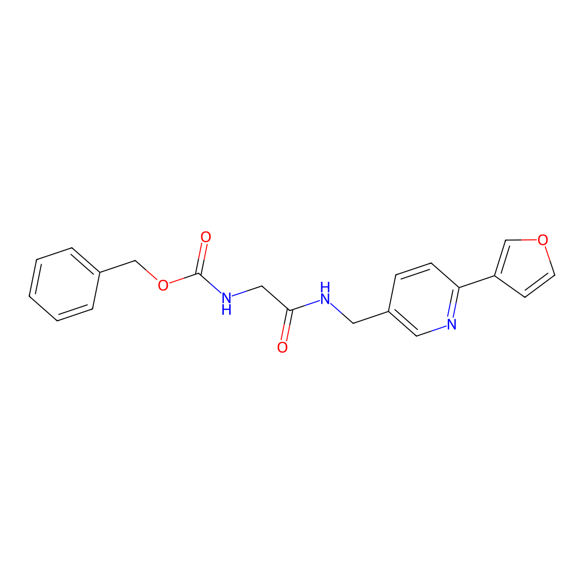 Benzyl (2-(((6-(furan-3-yl)pyridin-3-yl)methyl)amino)-2-oxoethyl)carbamate molecular structure, CAS 2034387-71-6