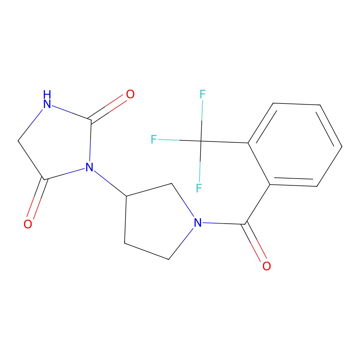 3-{1-[2-(Trifluoromethyl)benzoyl]pyrrolidin-3-yl}imidazolidine-2,4-dione molecular structure, CAS 2034387-75-0