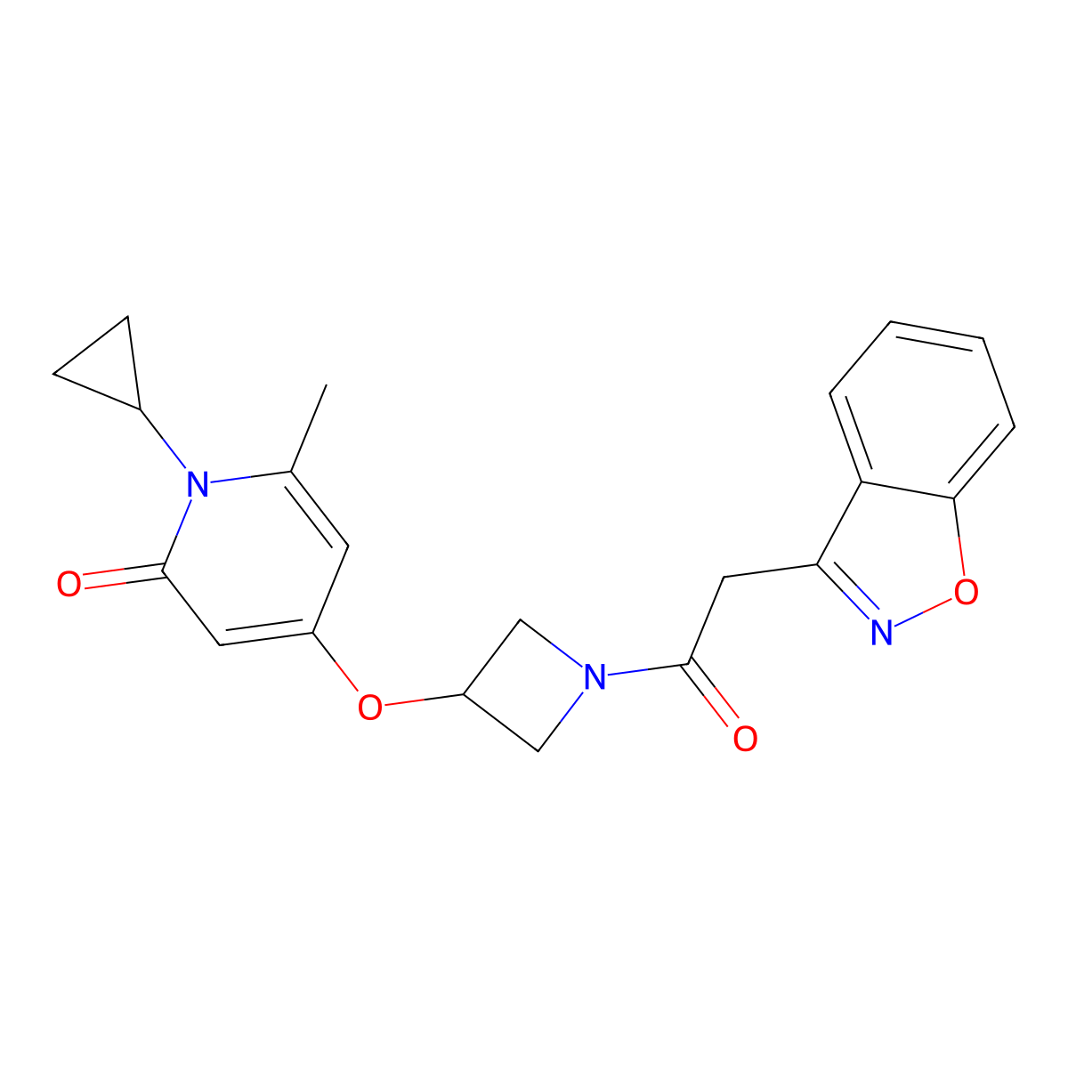 4-((1-(2-(benzo[d]isoxazol-3-yl)acetyl)azetidin-3-yl)oxy)-1-cyclopropyl-6-methylpyridin-2(1H)-one molecular structure, CAS 2034387-78-3