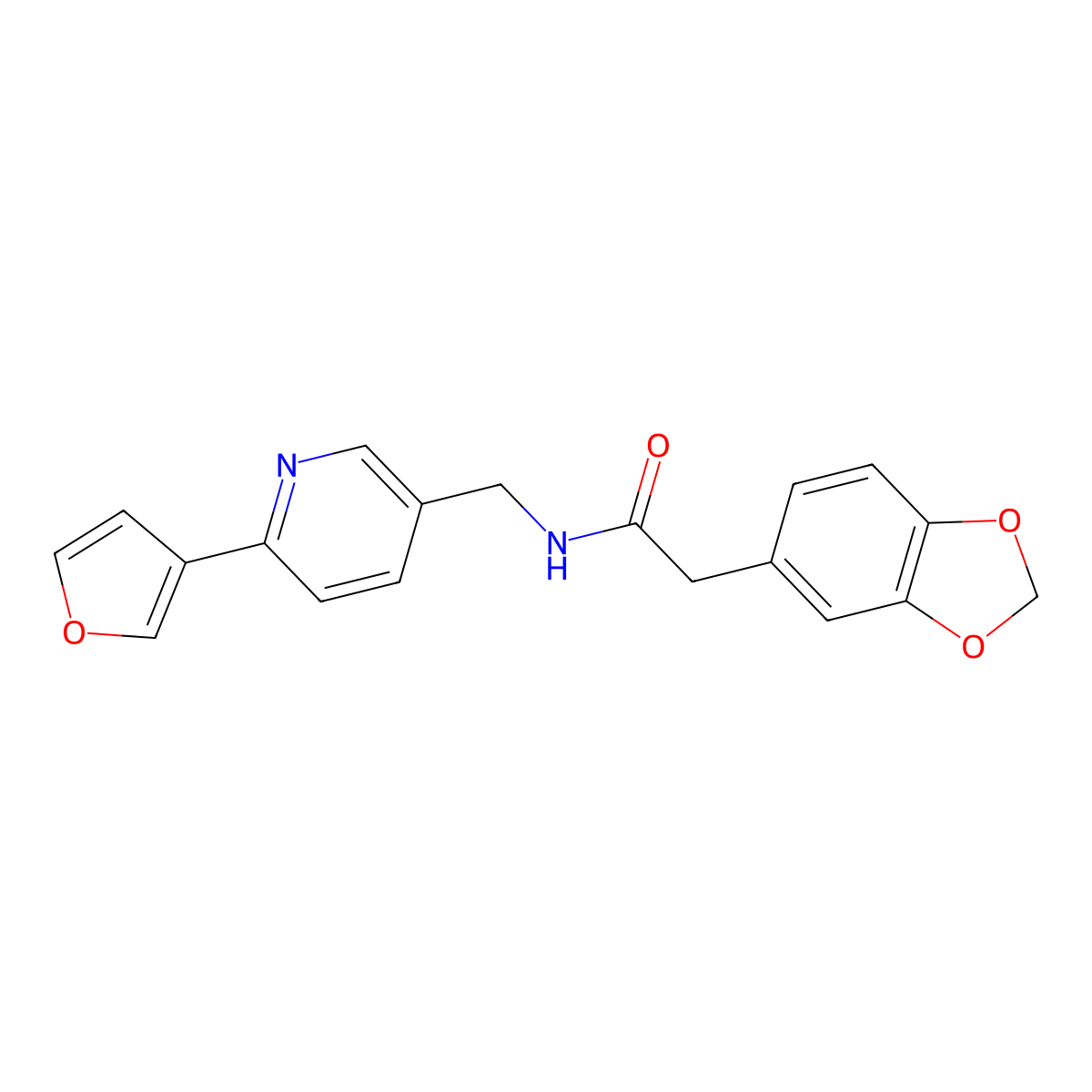 2-(benzo[d][1,3]dioxol-5-yl)-N-((6-(furan-3-yl)pyridin-3-yl)methyl)acetamide molecular structure, CAS 2034387-79-4