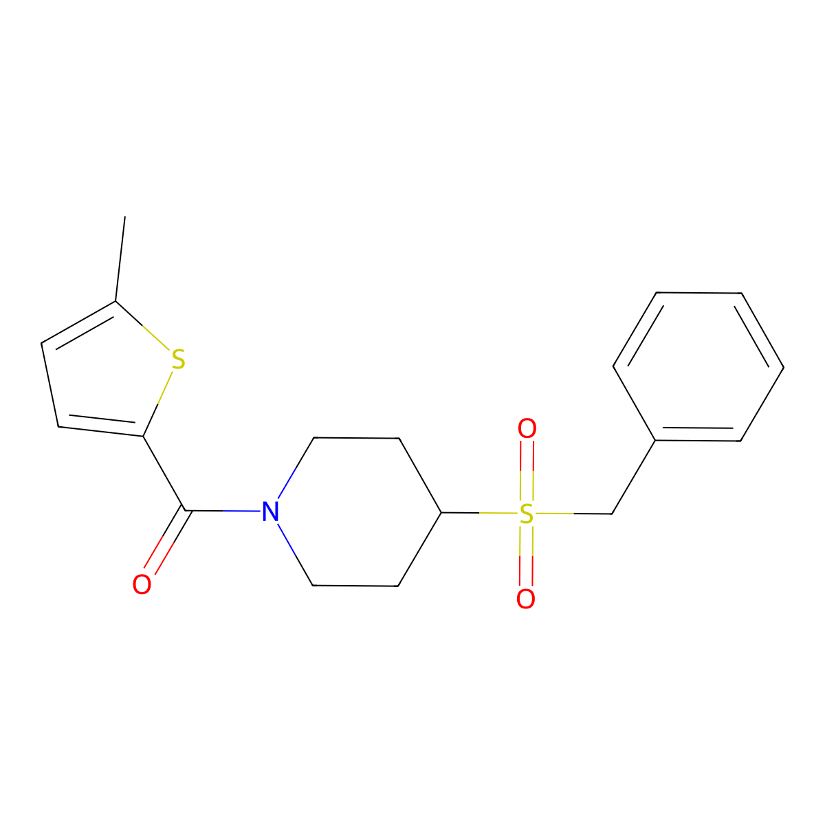 (4-(Benzylsulfonyl)piperidin-1-yl)(5-methylthiophen-2-yl)methanone molecular structure, CAS 2034387-83-0