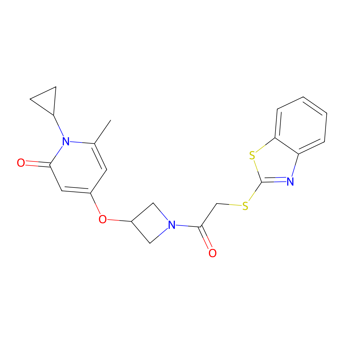 4-((1-(2-(benzo[d]thiazol-2-ylthio)acetyl)azetidin-3-yl)oxy)-1-cyclopropyl-6-methylpyridin-2(1H)-one molecular structure, CAS 2034387-93-2