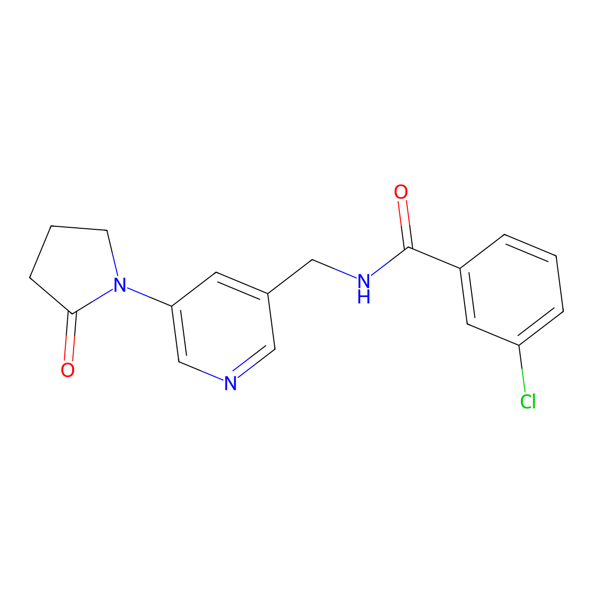3-chloro-N-((5-(2-oxopyrrolidin-1-yl)pyridin-3-yl)methyl)benzamide molecular structure, CAS 2034387-95-4