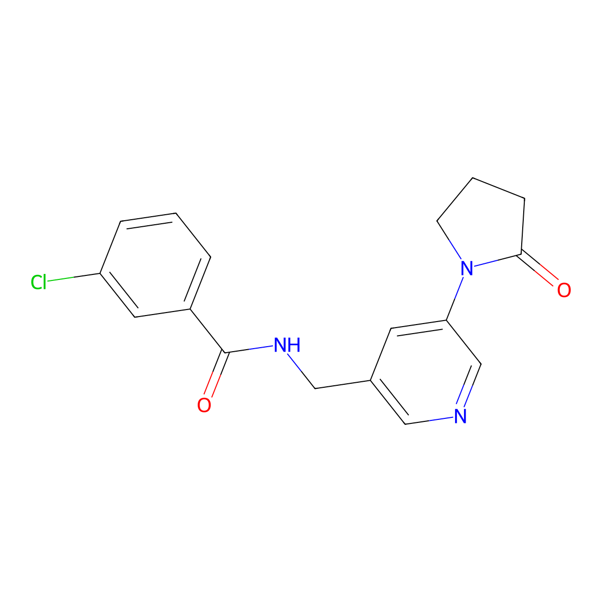 3-chloro-N-((5-(2-oxopyrrolidin-1-yl)pyridin-3-yl)methyl)benzamide molecular structure, CAS 2034387-95-4