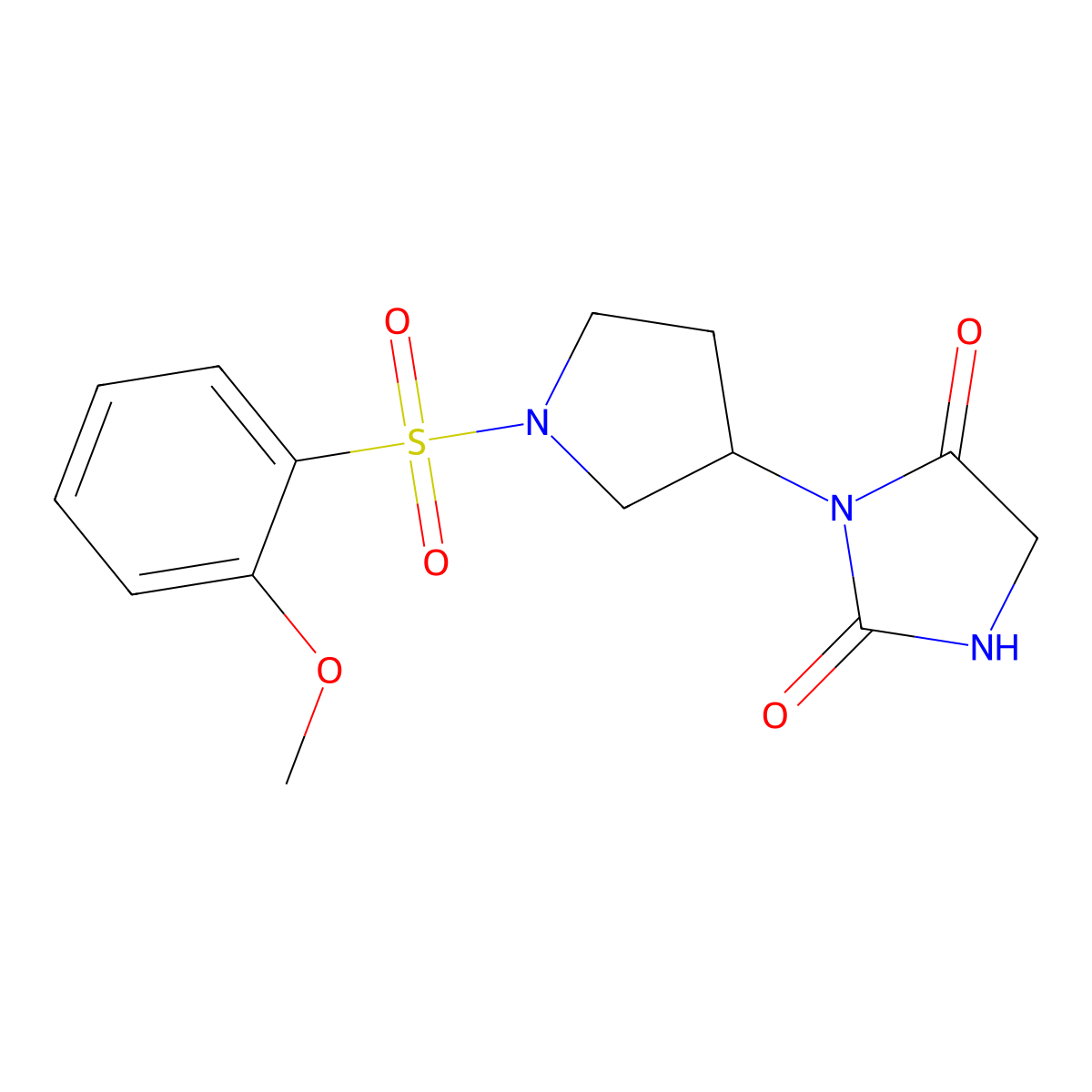 3-(1-((2-Methoxyphenyl)sulfonyl)pyrrolidin-3-yl)imidazolidine-2,4-dione molecular structure, CAS 2034387-96-5