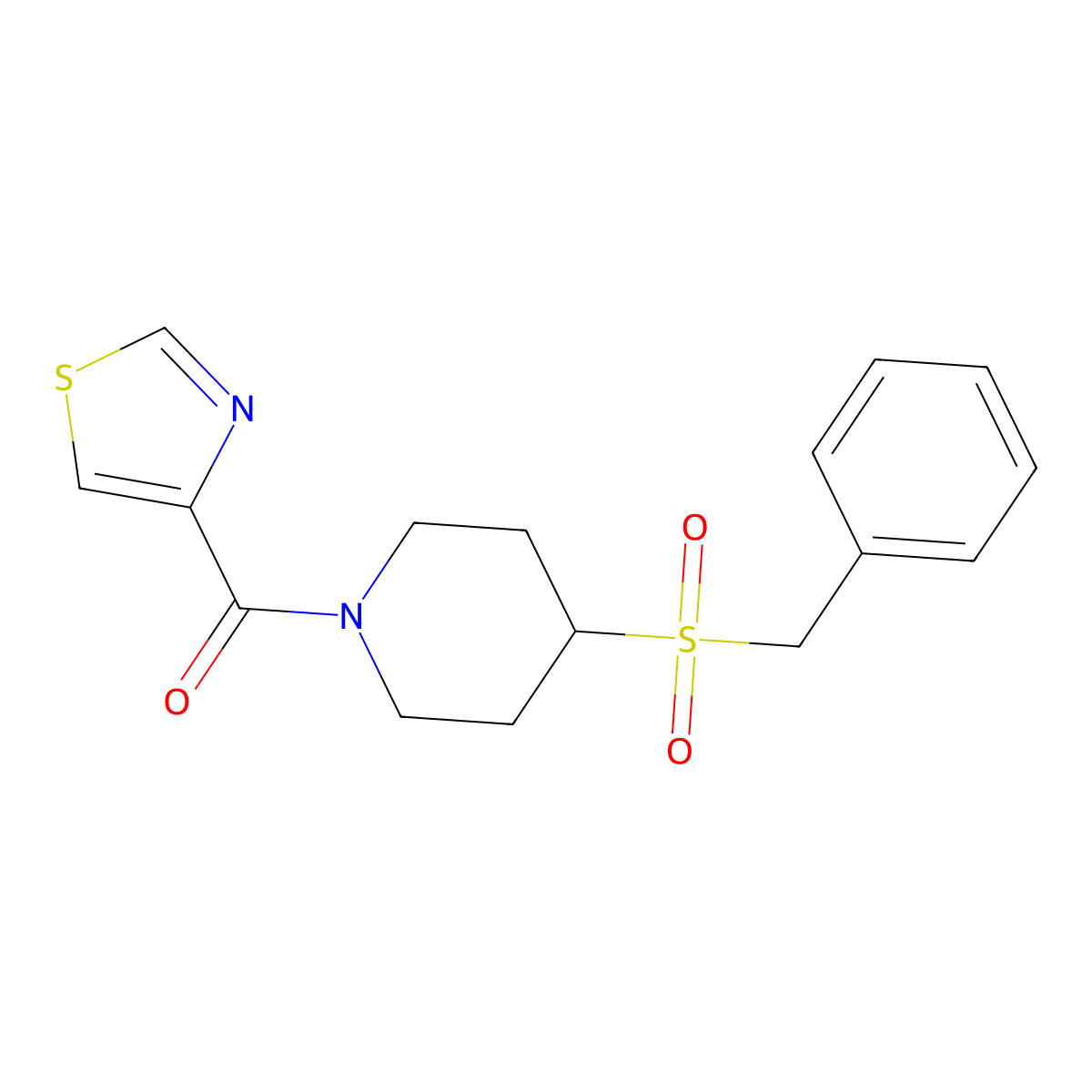 (4-(Benzylsulfonyl)piperidin-1-yl)(thiazol-4-yl)methanone molecular structure, CAS 2034388-04-8