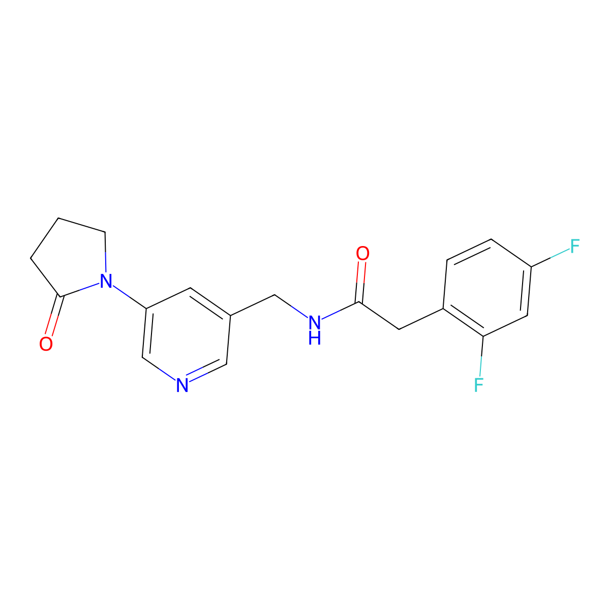 2-(2,4-difluorophenyl)-N-{[5-(2-oxopyrrolidin-1-yl)pyridin-3-yl]methyl}acetamide molecular structure, CAS 2034388-07-1