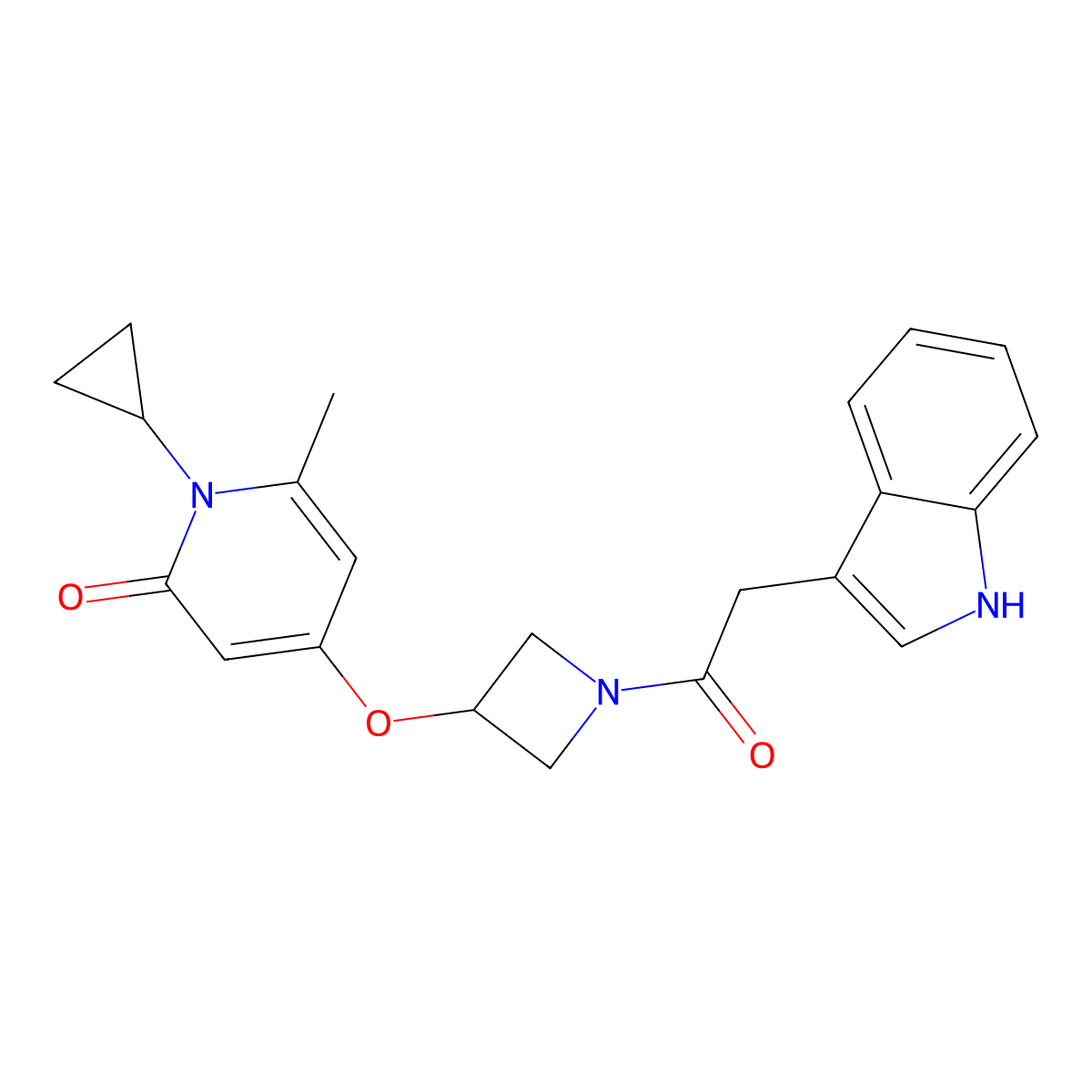 4-((1-(2-(1H-indol-3-yl)acetyl)azetidin-3-yl)oxy)-1-cyclopropyl-6-methylpyridin-2(1H)-one molecular structure, CAS 2034388-09-3