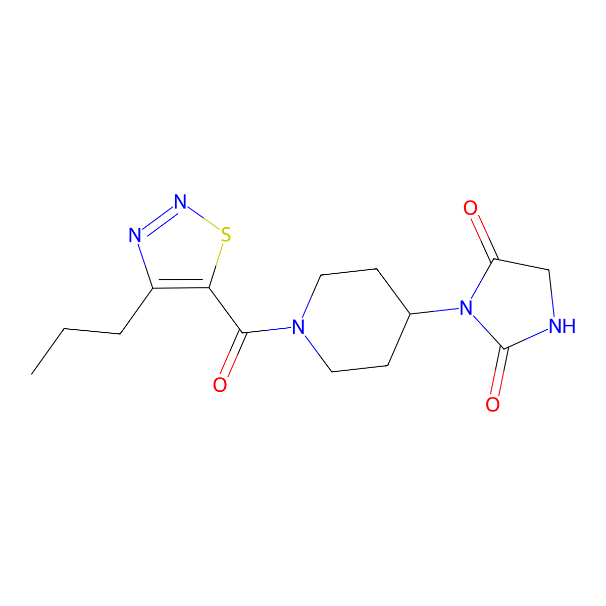 3-[1-(4-Propyl-1,2,3-thiadiazole-5-carbonyl)piperidin-4-yl]imidazolidine-2,4-dione molecular structure, CAS 2034388-10-6