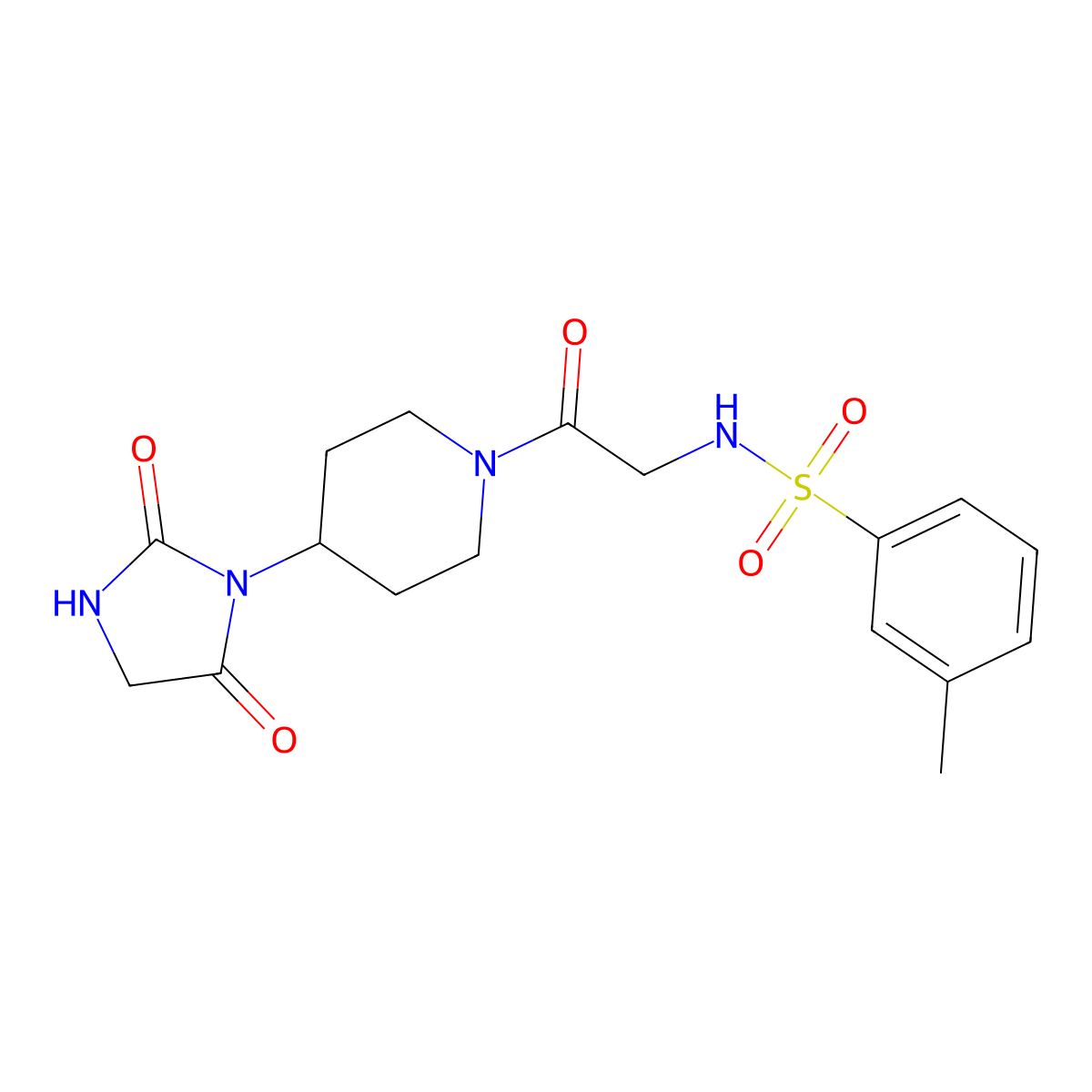 N-(2-(4-(2,5-dioxoimidazolidin-1-yl)piperidin-1-yl)-2-oxoethyl)-3-methylbenzenesulfonamide molecular structure, CAS 2034388-13-9