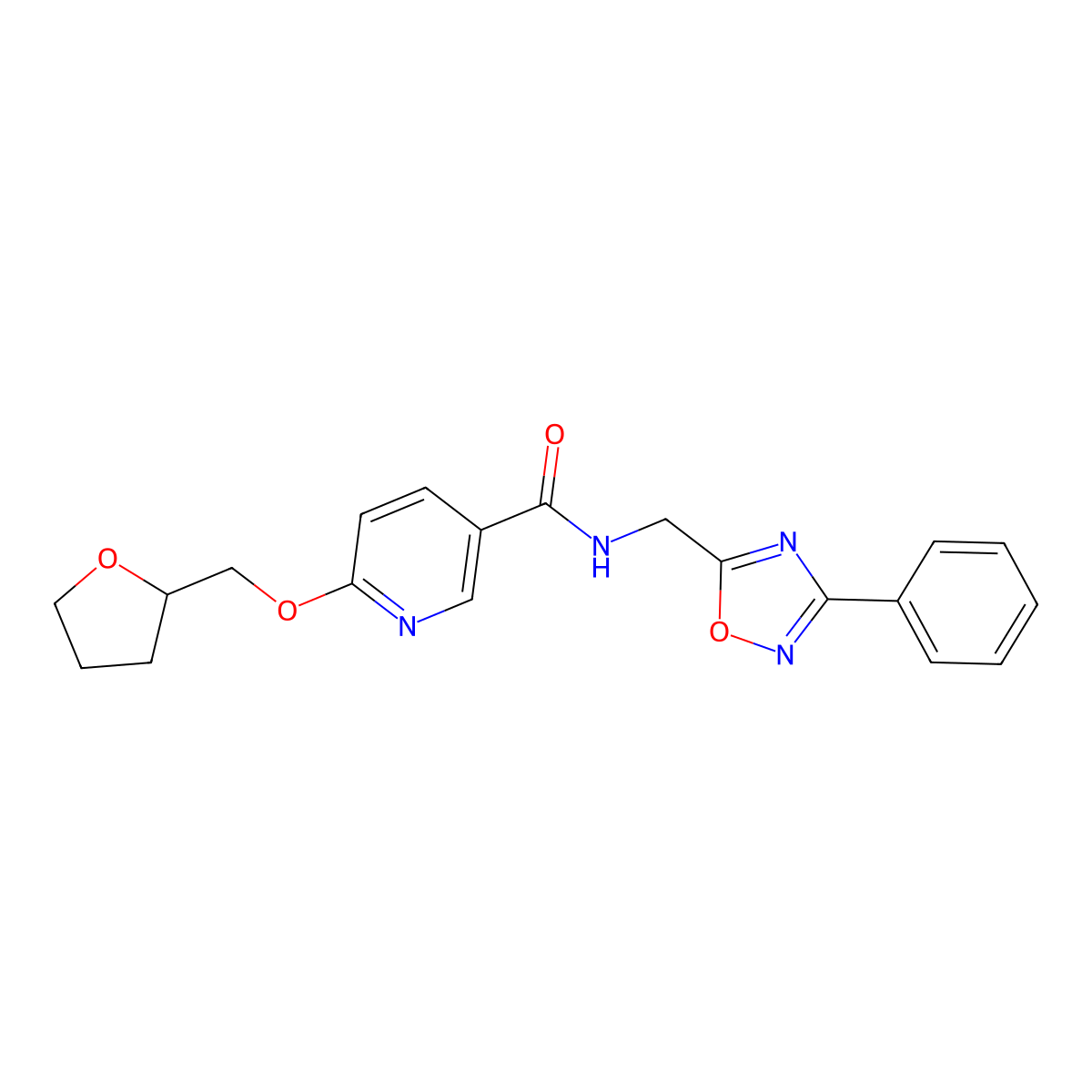 N-((3-phenyl-1,2,4-oxadiazol-5-yl)methyl)-6-((tetrahydrofuran-2-yl)methoxy)nicotinamide molecular structure, CAS 2034388-22-0