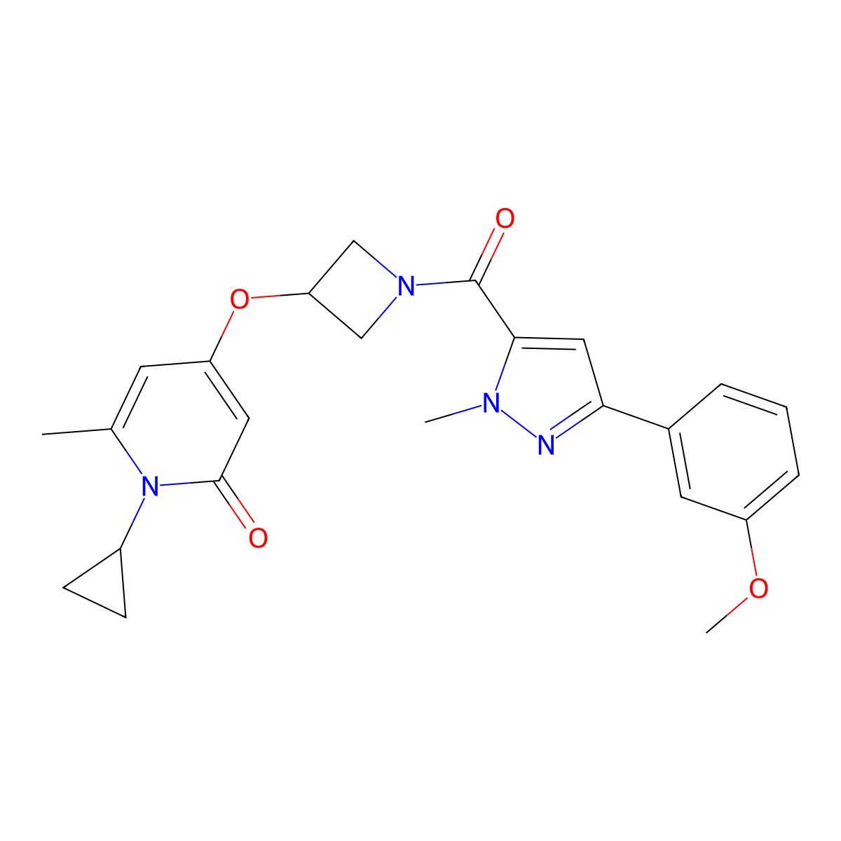1-cyclopropyl-4-((1-(3-(3-methoxyphenyl)-1-methyl-1H-pyrazole-5-carbonyl)azetidin-3-yl)oxy)-6-methylpyridin-2(1H)-one molecular structure, CAS 2034388-23-1