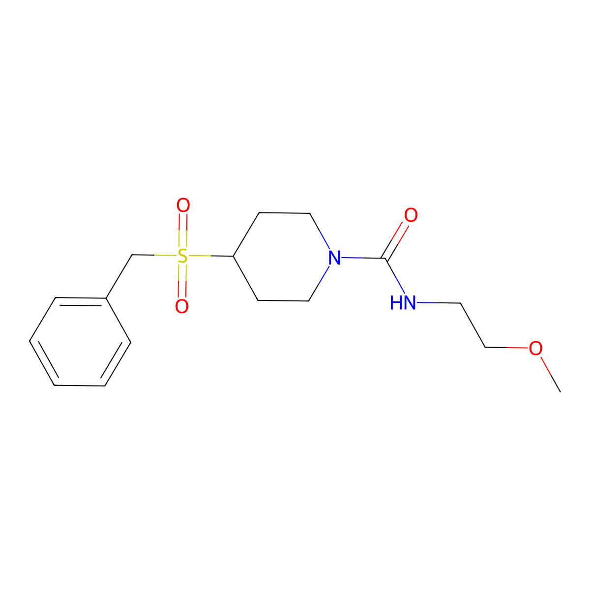 4-(benzylsulfonyl)-N-(2-methoxyethyl)piperidine-1-carboxamide molecular structure, CAS 2034388-25-3
