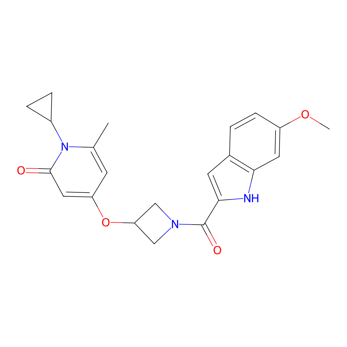 1-cyclopropyl-4-((1-(6-methoxy-1H-indole-2-carbonyl)azetidin-3-yl)oxy)-6-methylpyridin-2(1H)-one molecular structure, CAS 2034388-29-7