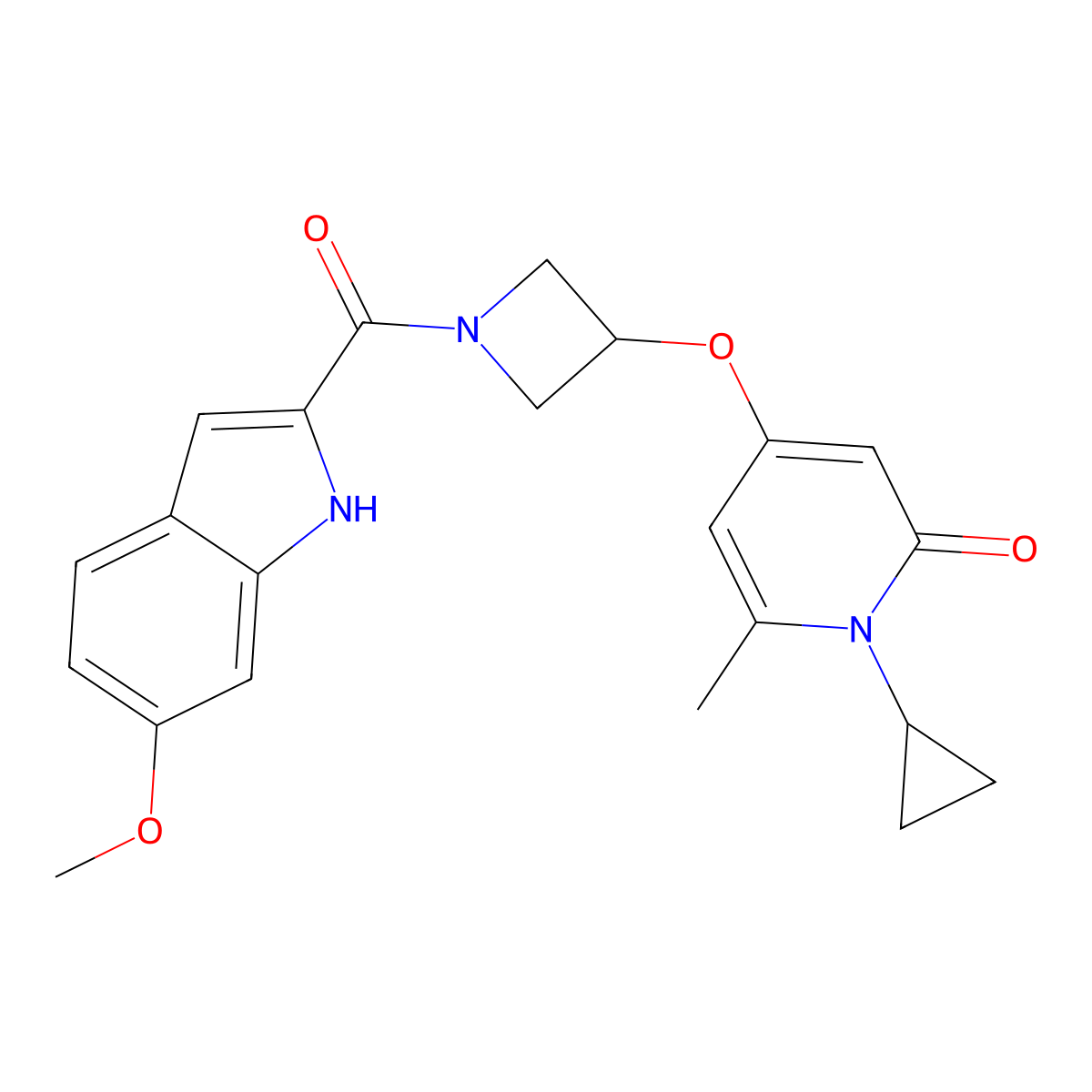 1-cyclopropyl-4-((1-(6-methoxy-1H-indole-2-carbonyl)azetidin-3-yl)oxy)-6-methylpyridin-2(1H)-one molecular structure, CAS 2034388-29-7