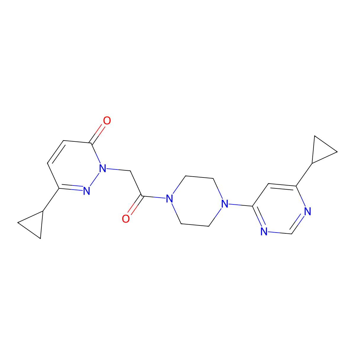 6-cyclopropyl-2-(2-(4-(6-cyclopropylpyrimidin-4-yl)piperazin-1-yl)-2-oxoethyl)pyridazin-3(2H)-one molecular structure, CAS 2034388-37-7