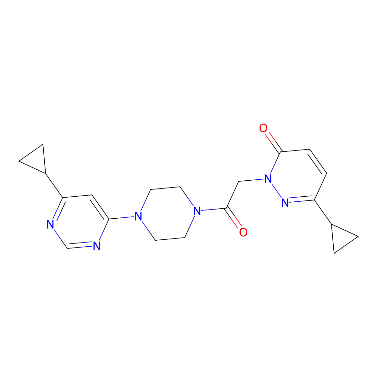 6-cyclopropyl-2-(2-(4-(6-cyclopropylpyrimidin-4-yl)piperazin-1-yl)-2-oxoethyl)pyridazin-3(2H)-one molecular structure, CAS 2034388-37-7