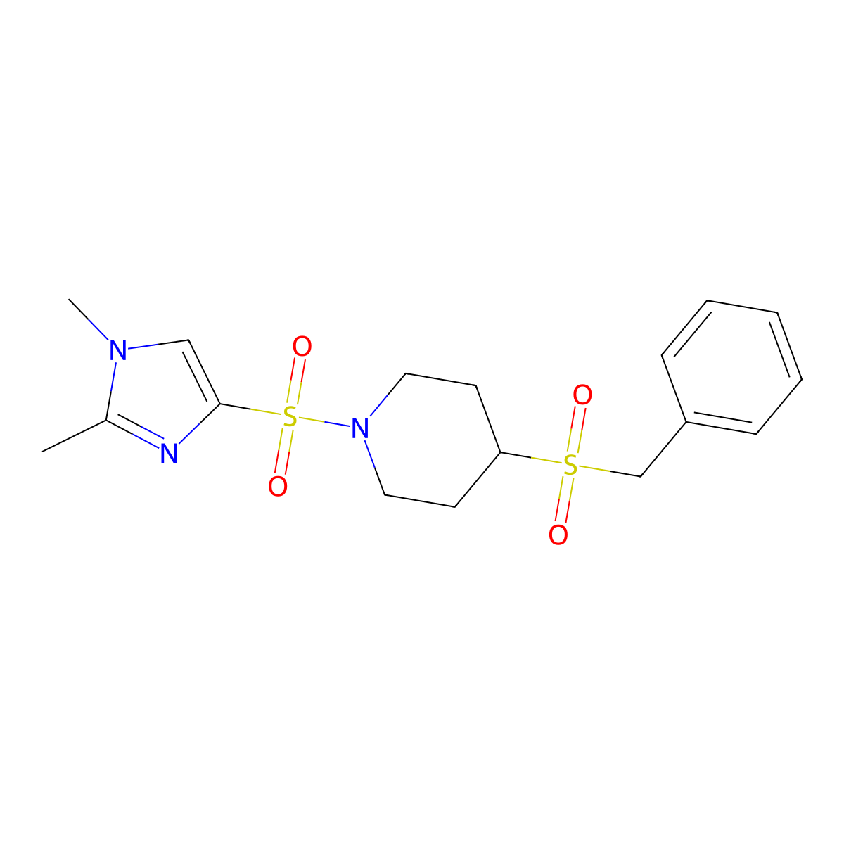 4-(benzylsulfonyl)-1-((1,2-dimethyl-1H-imidazol-4-yl)sulfonyl)piperidine molecular structure, CAS 2034388-41-3