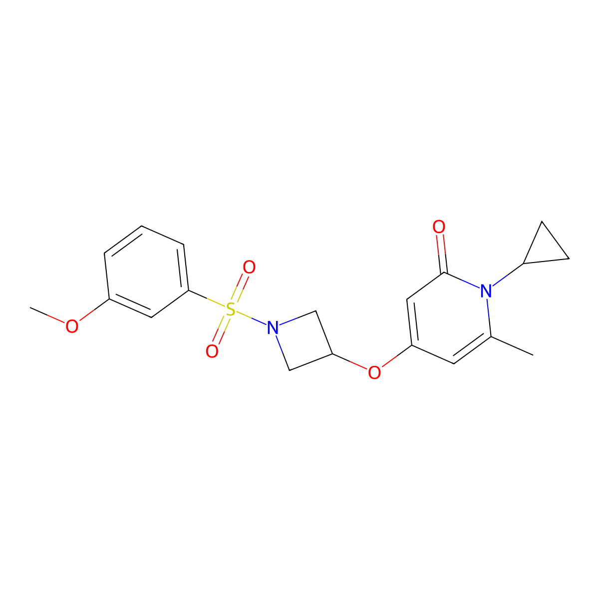 1-cyclopropyl-4-((1-((3-methoxyphenyl)sulfonyl)azetidin-3-yl)oxy)-6-methylpyridin-2(1H)-one molecular structure, CAS 2034388-44-6