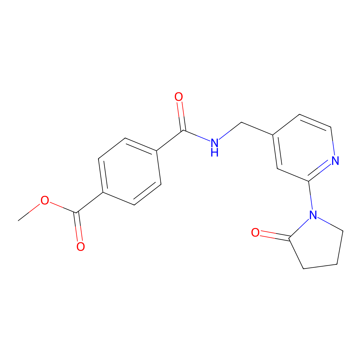 Methyl 4-(((2-(2-oxopyrrolidin-1-yl)pyridin-4-yl)methyl)carbamoyl)benzoate molecular structure, CAS 2034388-48-0