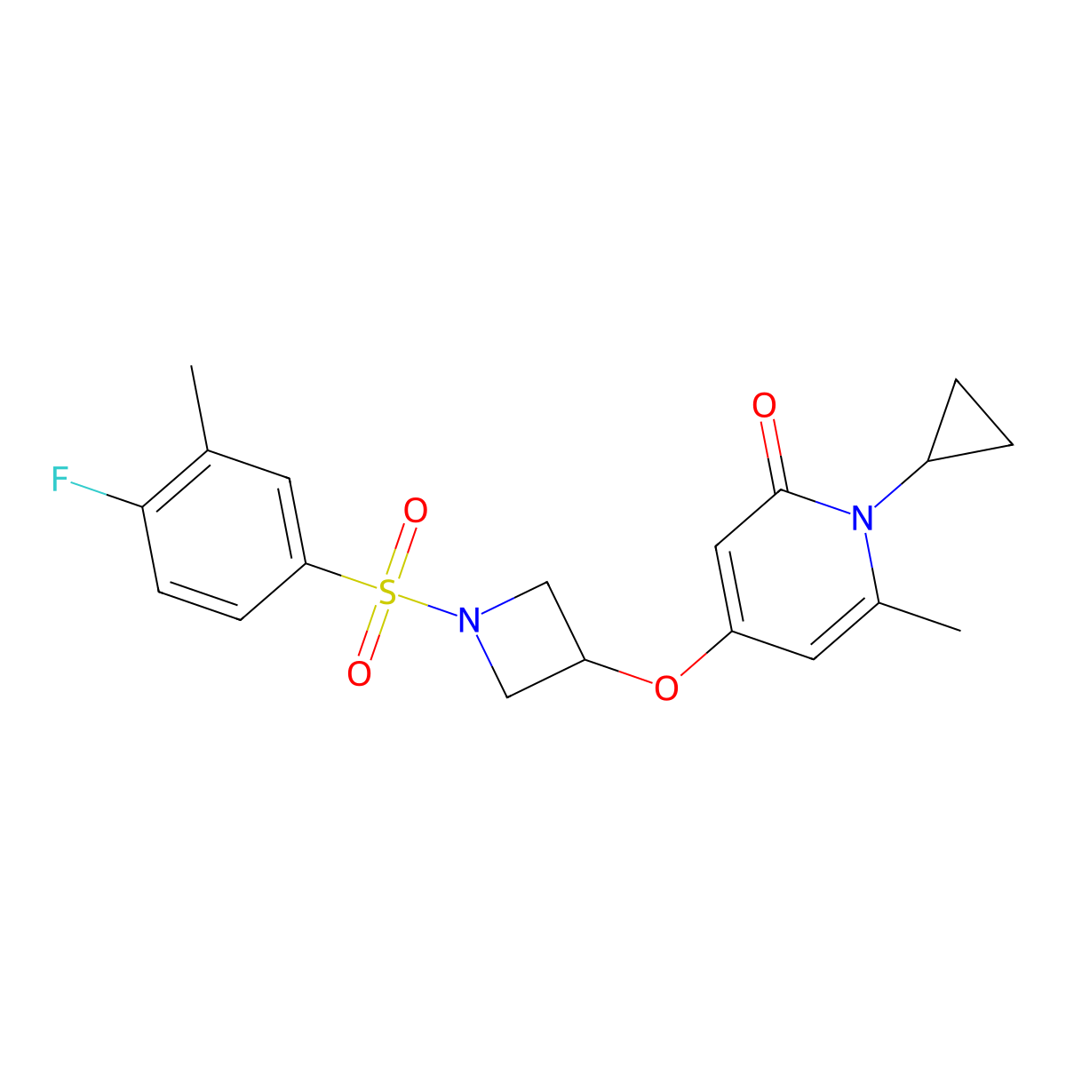 1-cyclopropyl-4-((1-((4-fluoro-3-methylphenyl)sulfonyl)azetidin-3-yl)oxy)-6-methylpyridin-2(1H)-one molecular structure, CAS 2034388-49-1