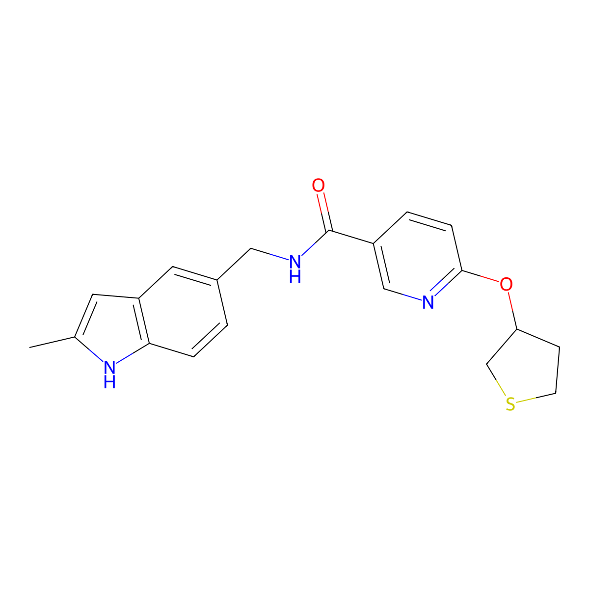 N-((2-methyl-1H-indol-5-yl)methyl)-6-((tetrahydrothiophen-3-yl)oxy)nicotinamide molecular structure, CAS 2034388-51-5