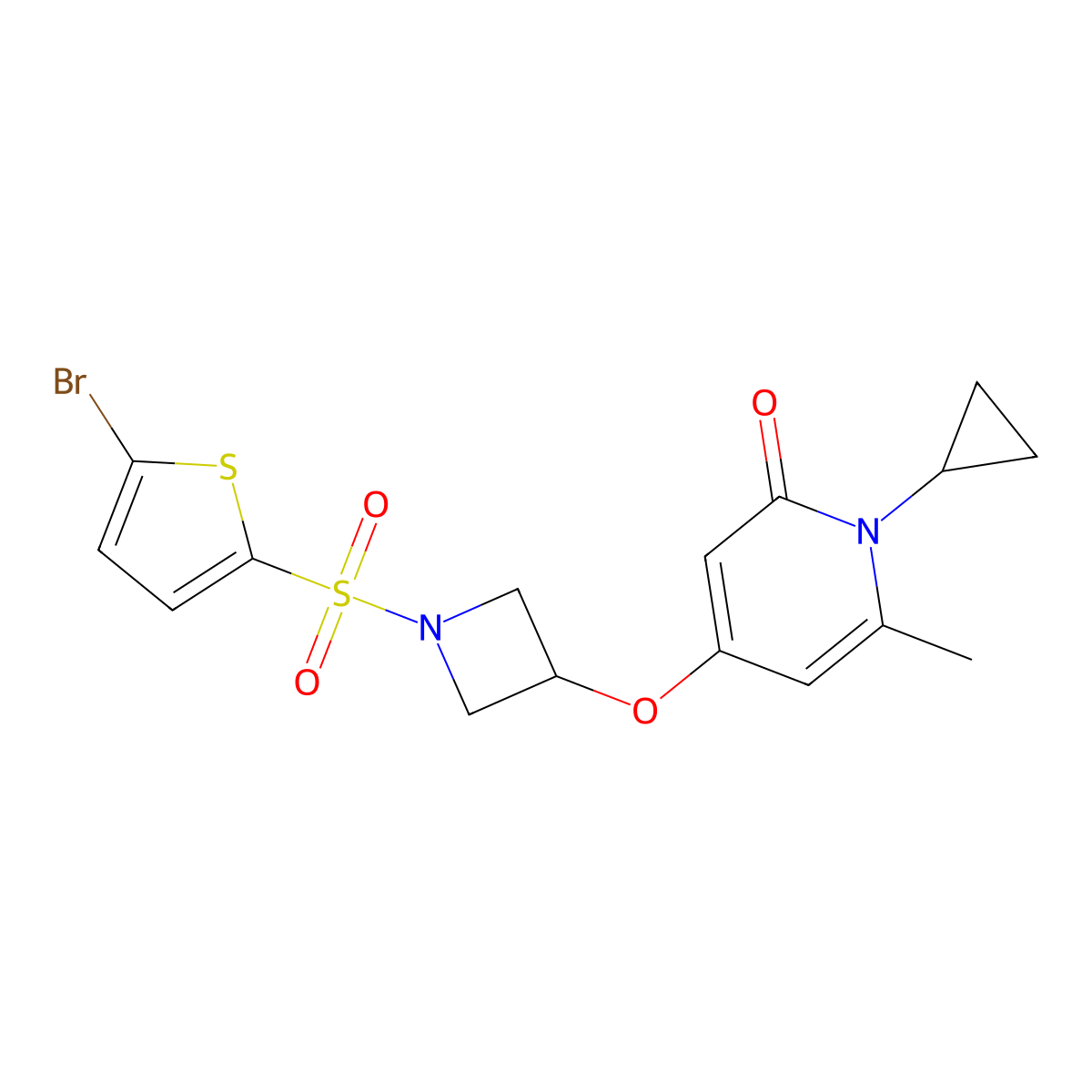 4-((1-((5-bromothiophen-2-yl)sulfonyl)azetidin-3-yl)oxy)-1-cyclopropyl-6-methylpyridin-2(1H)-one molecular structure, CAS 2034388-67-3