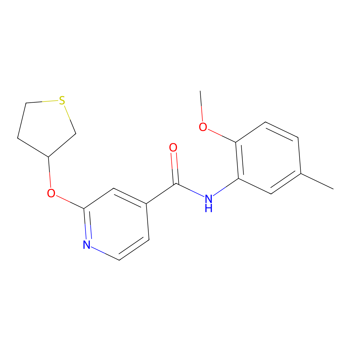 N-(2-methoxy-5-methylphenyl)-2-((tetrahydrothiophen-3-yl)oxy)isonicotinamide molecular structure, CAS 2034388-71-9