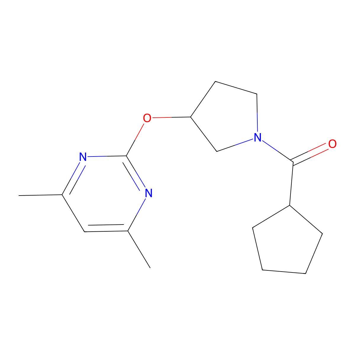 Cyclopentyl(3-((4,6-dimethylpyrimidin-2-yl)oxy)pyrrolidin-1-yl)methanone molecular structure, CAS 2034388-77-5