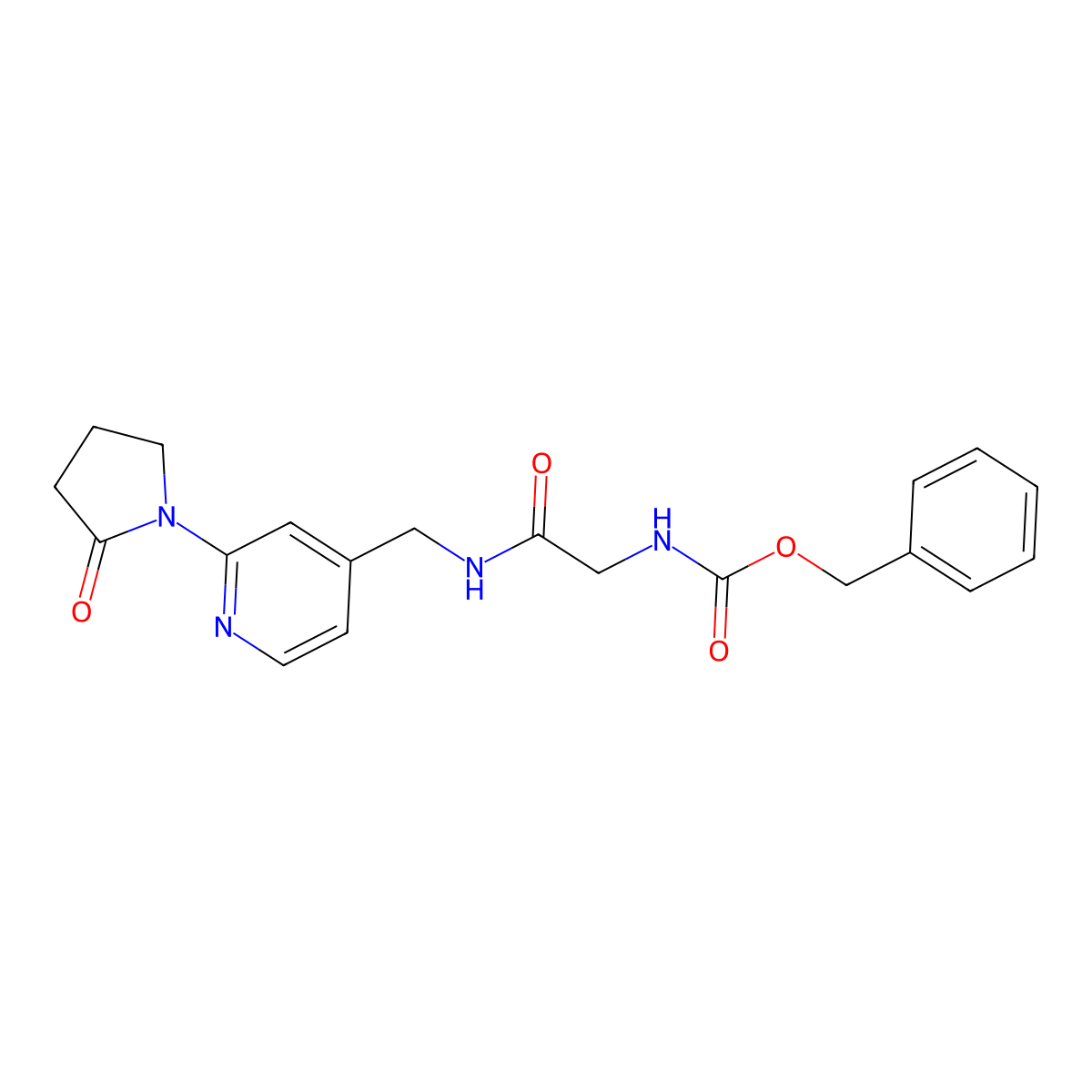 Benzyl (2-oxo-2-(((2-(2-oxopyrrolidin-1-yl)pyridin-4-yl)methyl)amino)ethyl)carbamate molecular structure, CAS 2034388-78-6