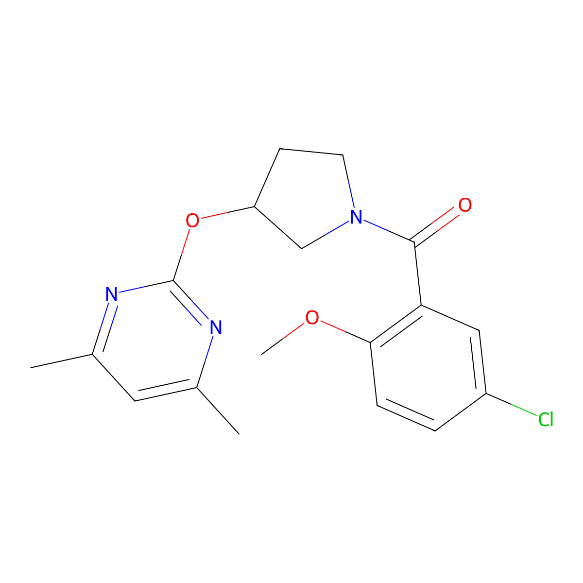 (5-Chloro-2-methoxyphenyl)(3-((4,6-dimethylpyrimidin-2-yl)oxy)pyrrolidin-1-yl)methanone molecular structure, CAS 2034388-80-0