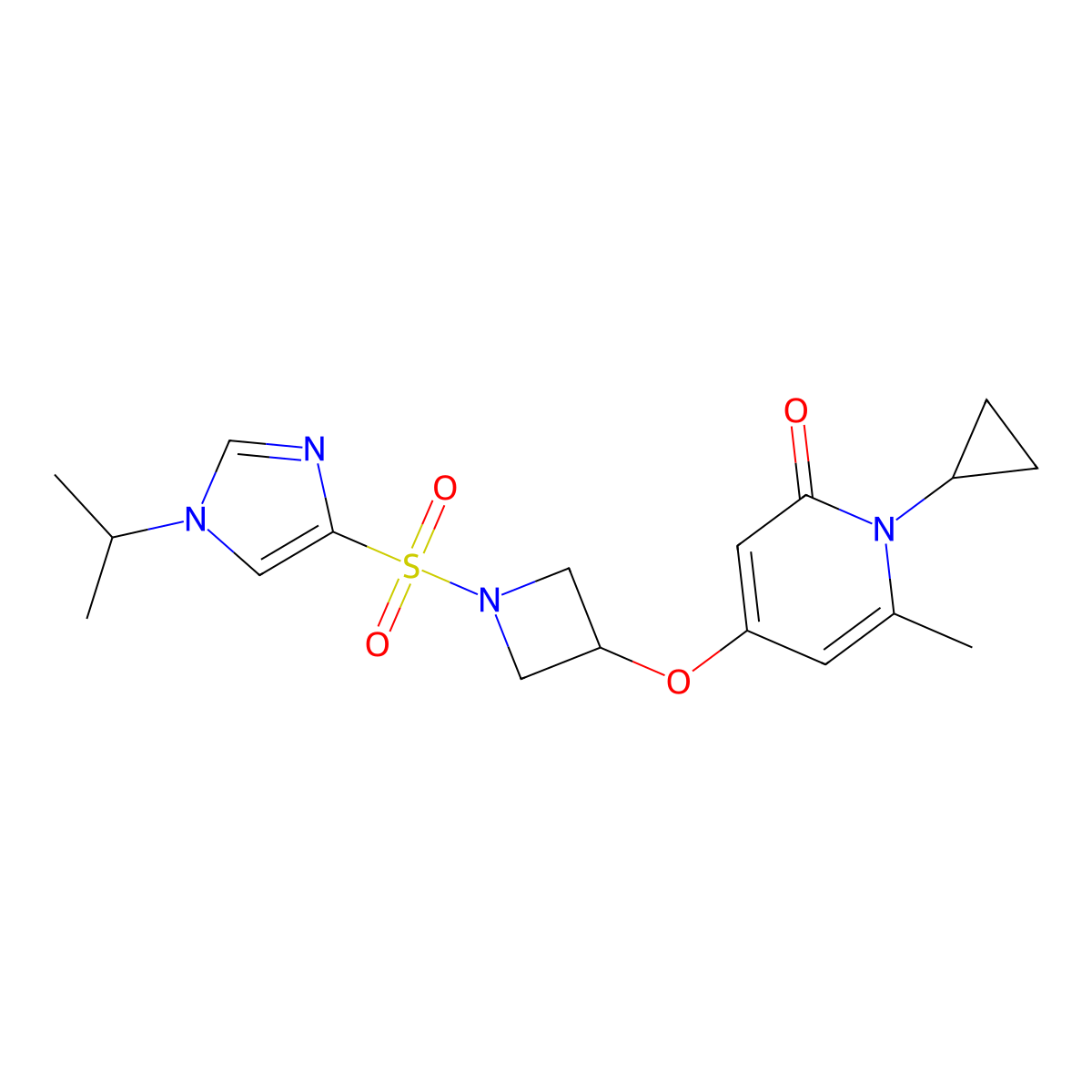 1-cyclopropyl-4-((1-((1-isopropyl-1H-imidazol-4-yl)sulfonyl)azetidin-3-yl)oxy)-6-methylpyridin-2(1H)-one molecular structure, CAS 2034388-84-4