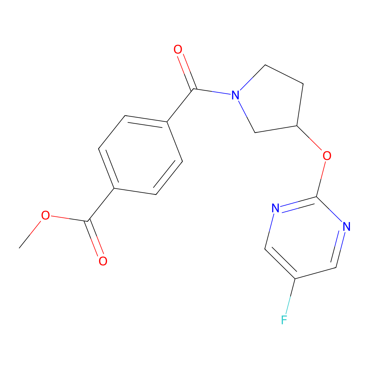 Methyl 4-(3-((5-fluoropyrimidin-2-yl)oxy)pyrrolidine-1-carbonyl)benzoate molecular structure, CAS 2034388-92-4