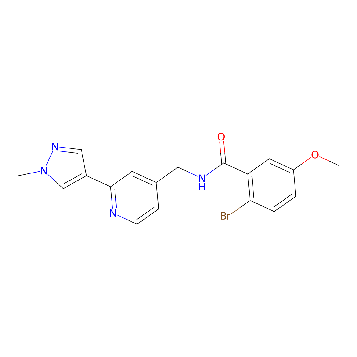 2-bromo-5-methoxy-N-{[2-(1-methyl-1H-pyrazol-4-yl)pyridin-4-yl]methyl}benzamide molecular structure, CAS 2034388-95-7