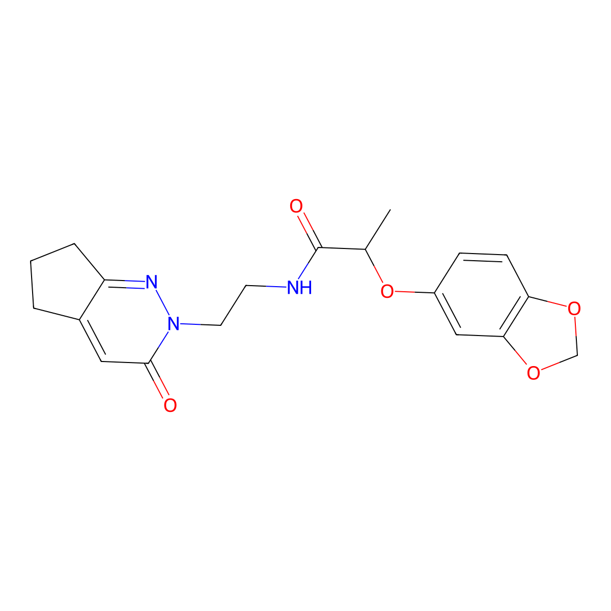 2-(benzo[d][1,3]dioxol-5-yloxy)-N-(2-(3-oxo-3,5,6,7-tetrahydro-2H-cyclopenta[c]pyridazin-2-yl)ethyl)propanamide molecular structure, CAS 2034388-98-0