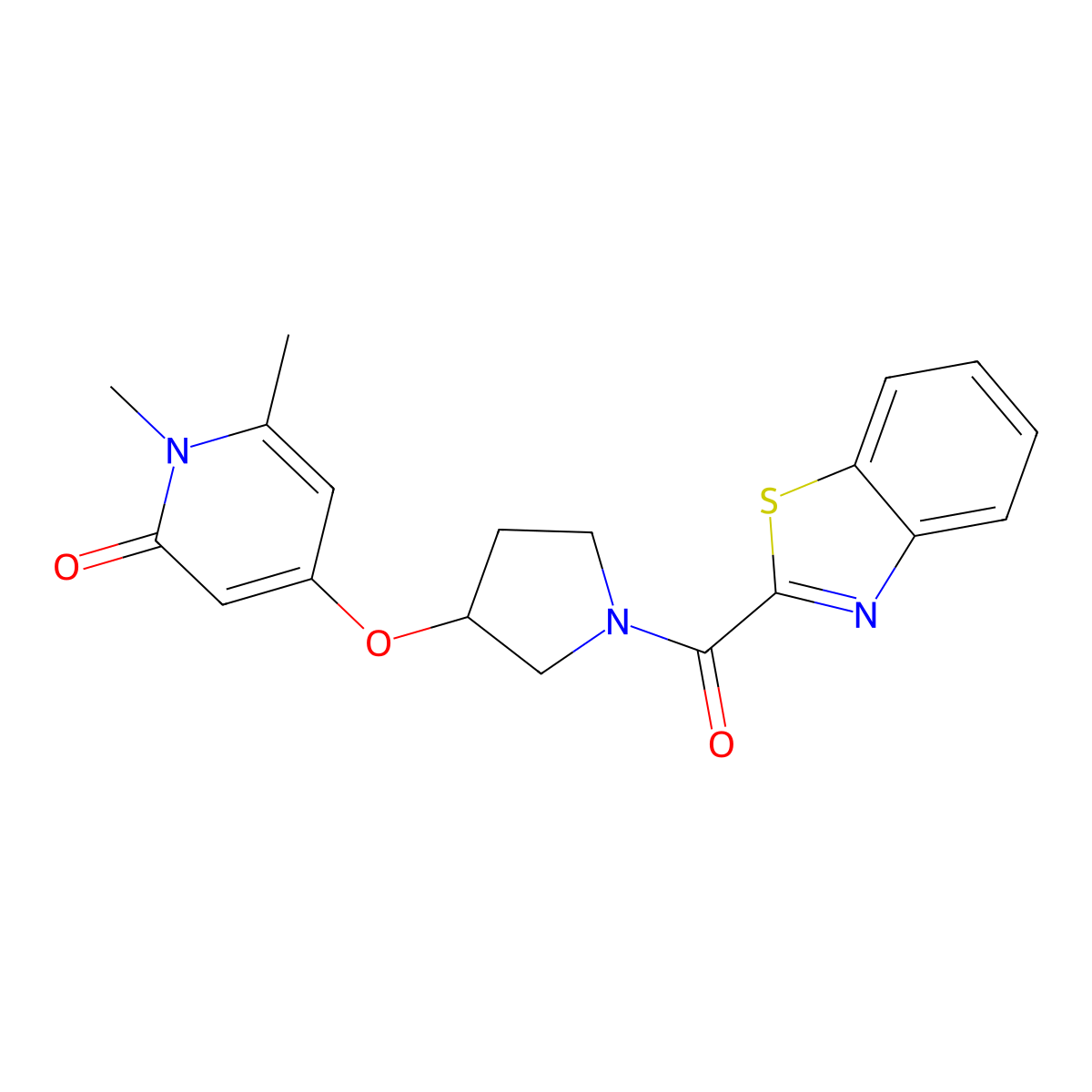 4-((1-(benzo[d]thiazole-2-carbonyl)pyrrolidin-3-yl)oxy)-1,6-dimethylpyridin-2(1H)-one molecular structure, CAS 2034388-99-1