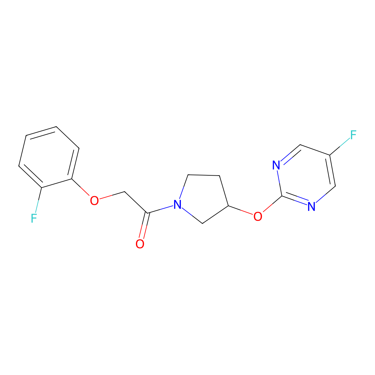 2-(2-Fluorophenoxy)-1-(3-((5-fluoropyrimidin-2-yl)oxy)pyrrolidin-1-yl)ethanone molecular structure, CAS 2034389-00-7