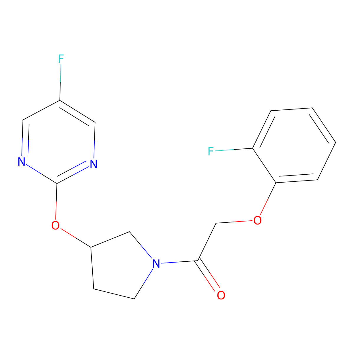2-(2-Fluorophenoxy)-1-(3-((5-fluoropyrimidin-2-yl)oxy)pyrrolidin-1-yl)ethanone molecular structure, CAS 2034389-00-7