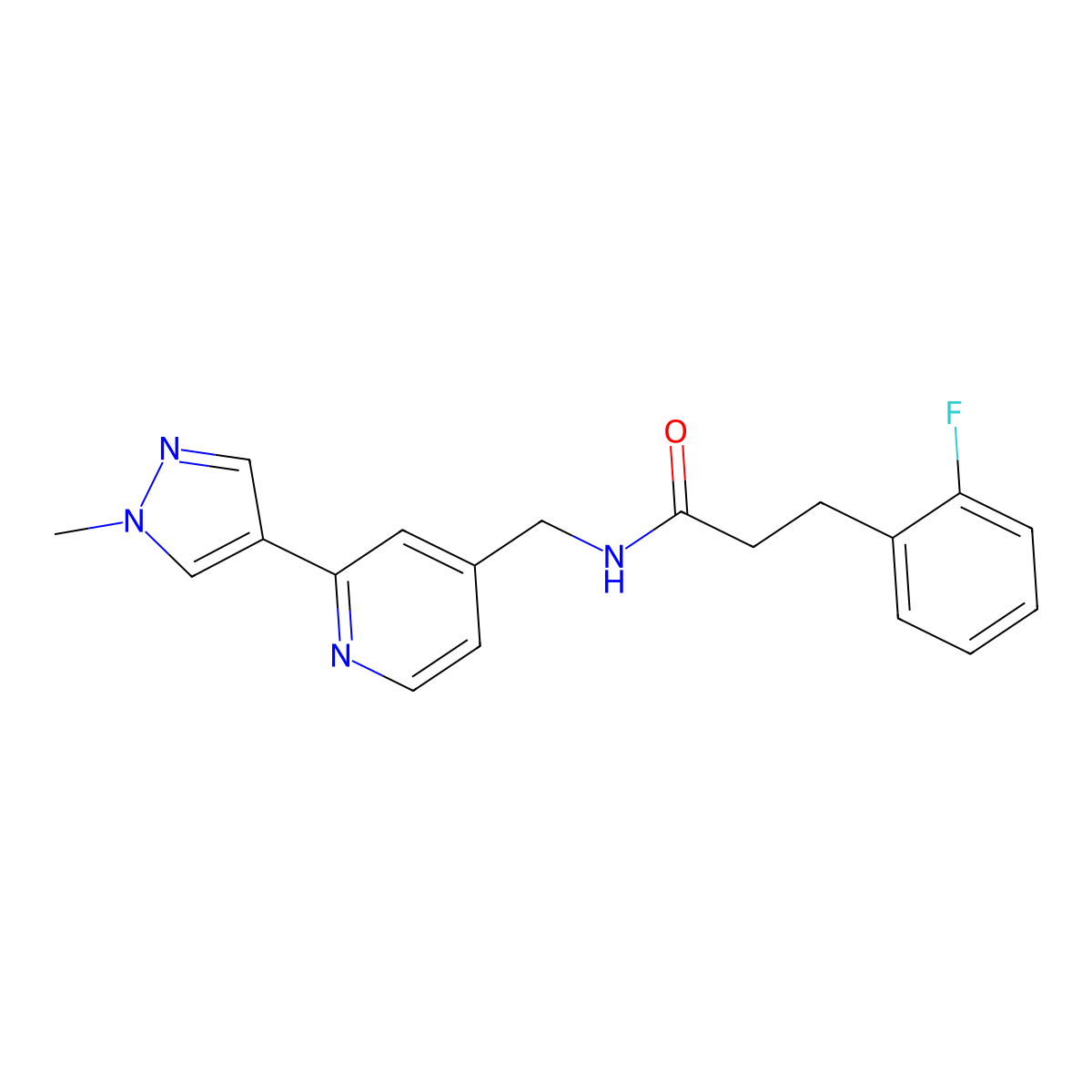 3-(2-fluorophenyl)-N-{[2-(1-methyl-1H-pyrazol-4-yl)pyridin-4-yl]methyl}propanamide molecular structure, CAS 2034389-03-0