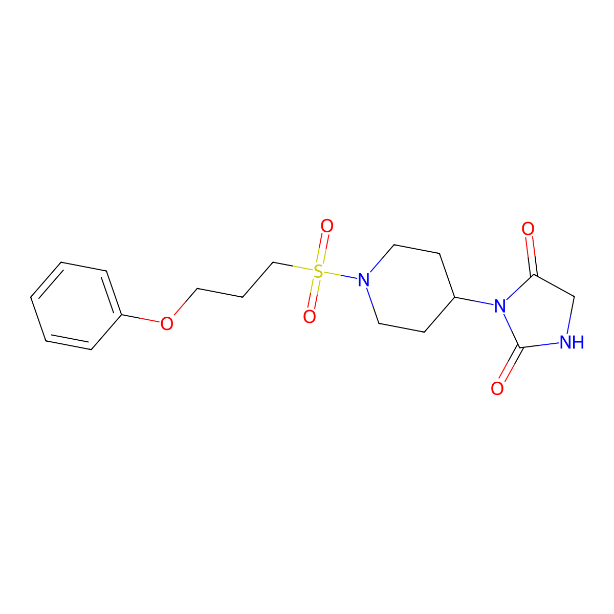 3-(1-((3-Phenoxypropyl)sulfonyl)piperidin-4-yl)imidazolidine-2,4-dione molecular structure, CAS 2034389-04-1