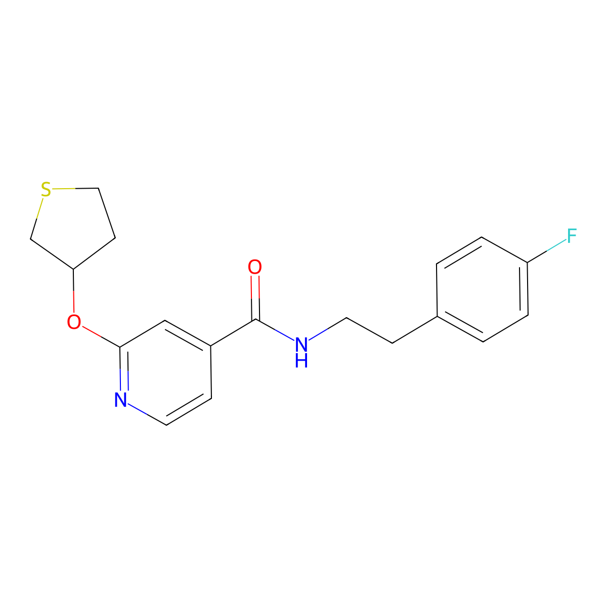 N-(4-fluorophenethyl)-2-((tetrahydrothiophen-3-yl)oxy)isonicotinamide molecular structure, CAS 2034389-06-3