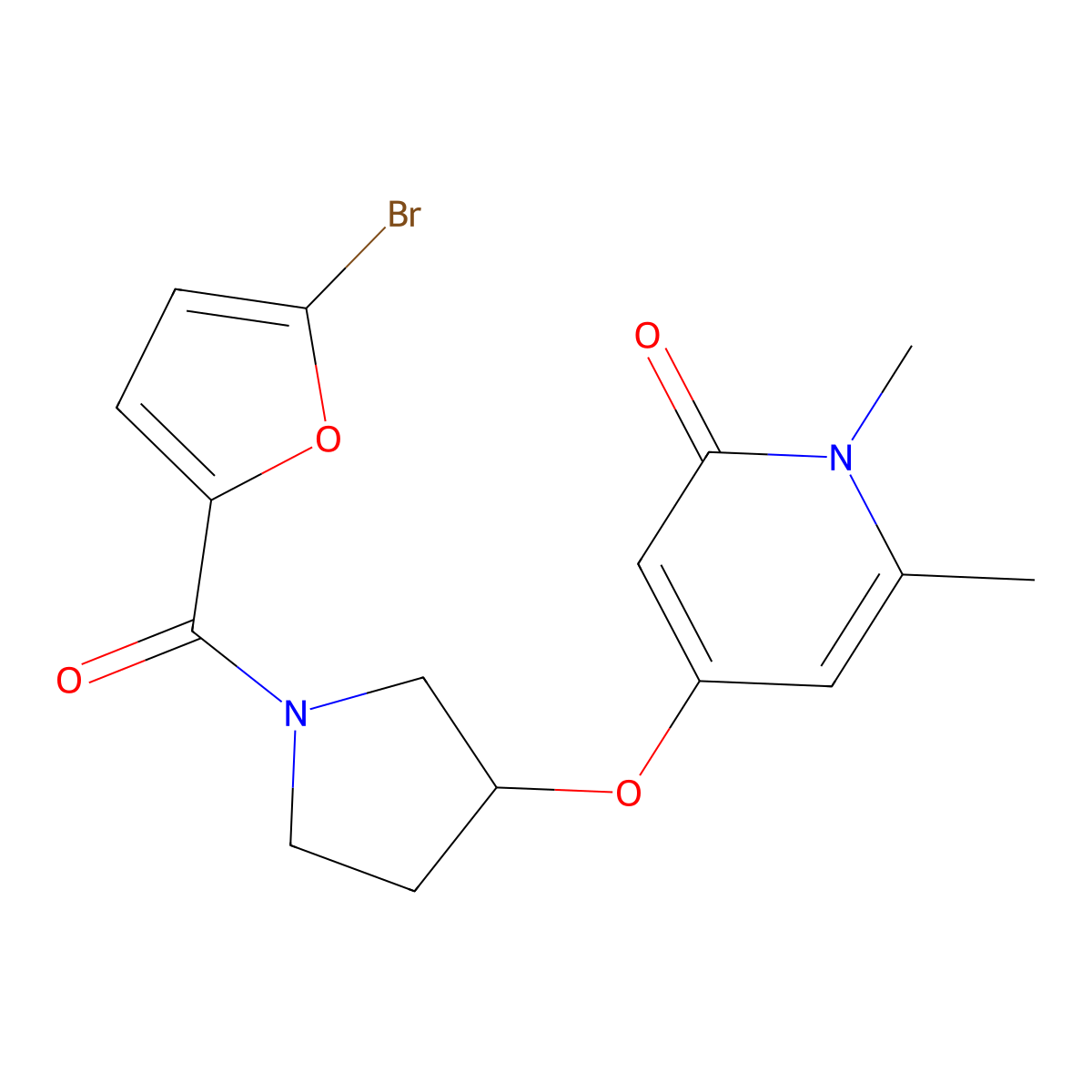 4-((1-(5-bromofuran-2-carbonyl)pyrrolidin-3-yl)oxy)-1,6-dimethylpyridin-2(1H)-one molecular structure, CAS 2034389-15-4