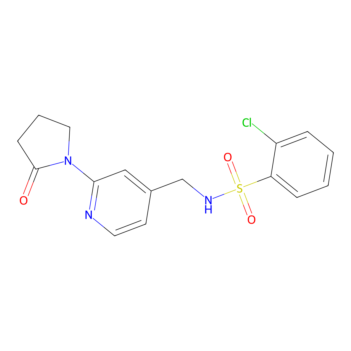 2-chloro-N-((2-(2-oxopyrrolidin-1-yl)pyridin-4-yl)methyl)benzenesulfonamide molecular structure, CAS 2034389-17-6