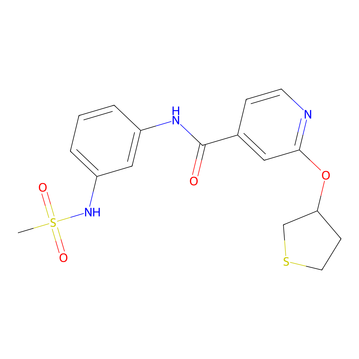 N-(3-(methylsulfonamido)phenyl)-2-((tetrahydrothiophen-3-yl)oxy)isonicotinamide molecular structure, CAS 2034389-19-8
